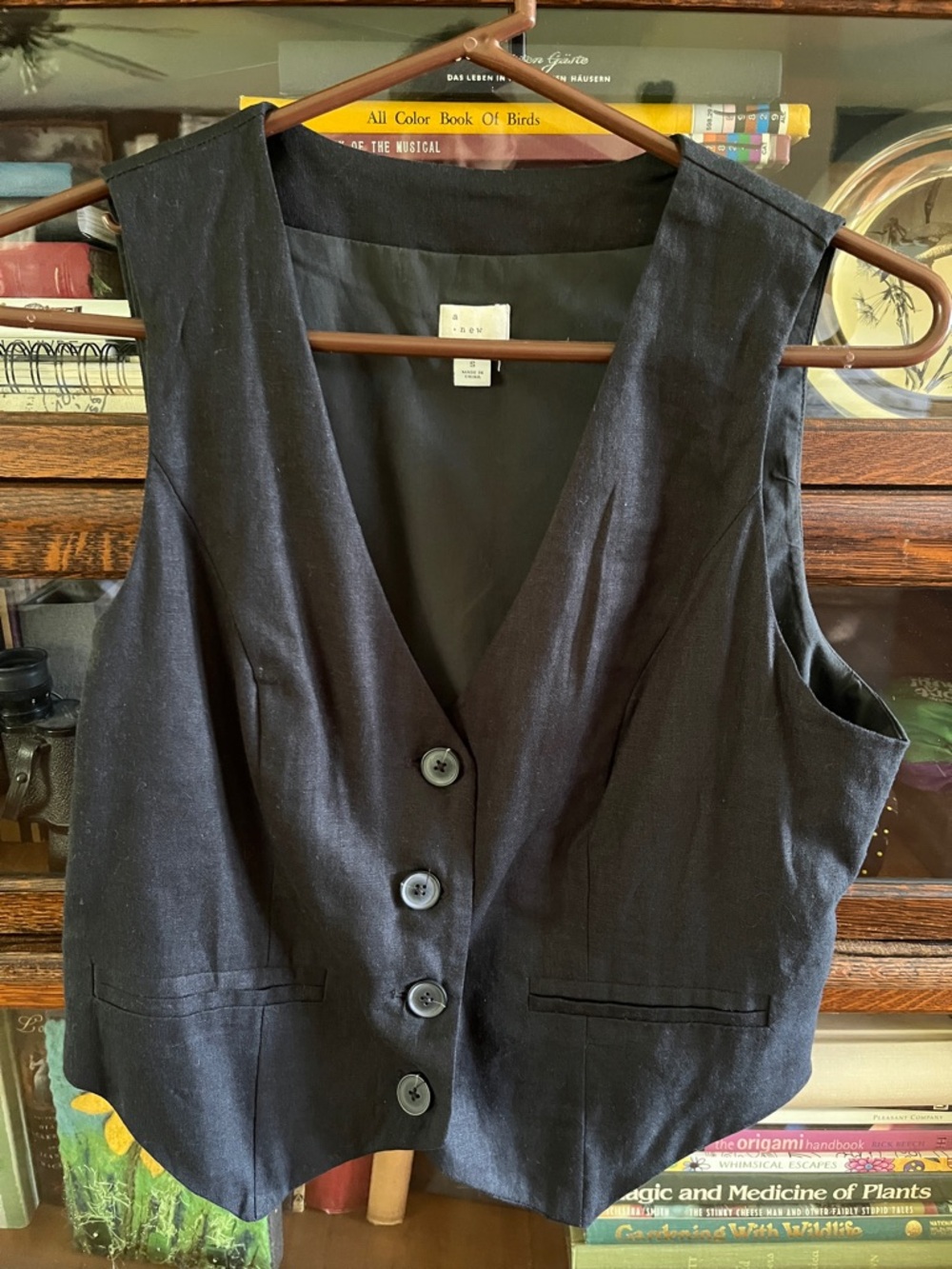 a new day Black Tailored Linen V-Neck Button Vest - Picture 3 of 13